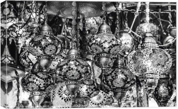 Black White Turkish Mosaic Lamps Ornaments Grand Bazaar Istanbul Canvas Print by William Perry
