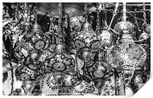 Black White Turkish Mosaic Lamps Ornaments Grand Bazaar Istanbul Print by William Perry
