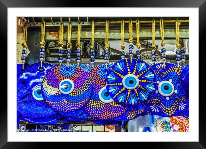 Colorful Blue Evil Eye Charms Grand Bazaar Istanbul Turkey Framed Mounted Print by William Perry
