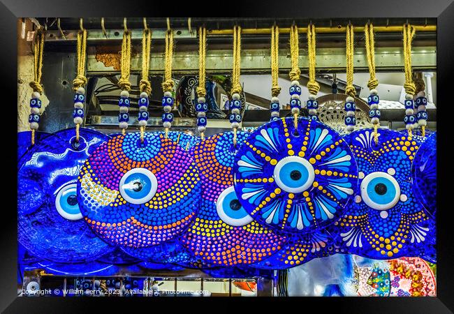 Colorful Blue Evil Eye Charms Grand Bazaar Istanbul Turkey Framed Print by William Perry