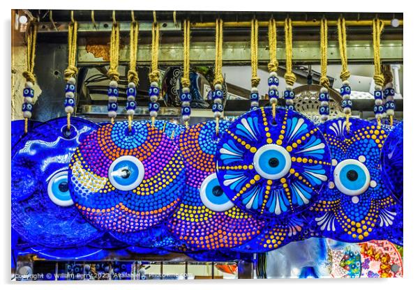Colorful Blue Evil Eye Charms Grand Bazaar Istanbul Turkey Acrylic by William Perry