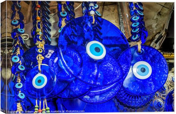 Colorful Blue Evil Eye Ornaments Charms Grand Bazaar Istanbul Tu Canvas Print by William Perry