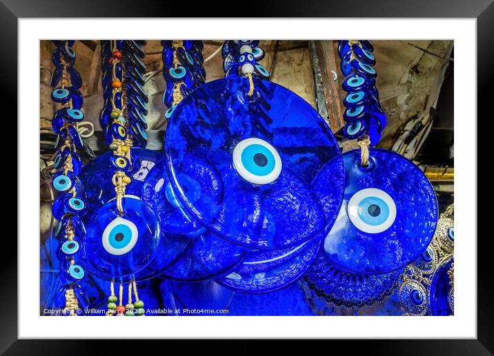 Colorful Blue Evil Eye Ornaments Charms Grand Bazaar Istanbul Tu Framed Mounted Print by William Perry
