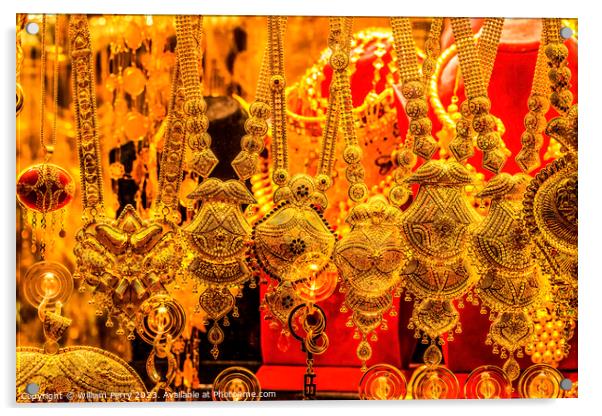 Colorful Golden Jewelry Necklaces Grand Bazaar Istanbul Turkey Acrylic by William Perry