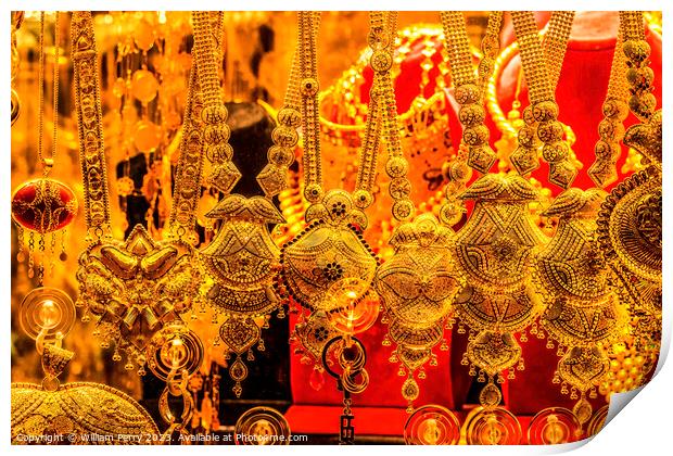 Colorful Golden Jewelry Necklaces Grand Bazaar Istanbul Turkey Print by William Perry