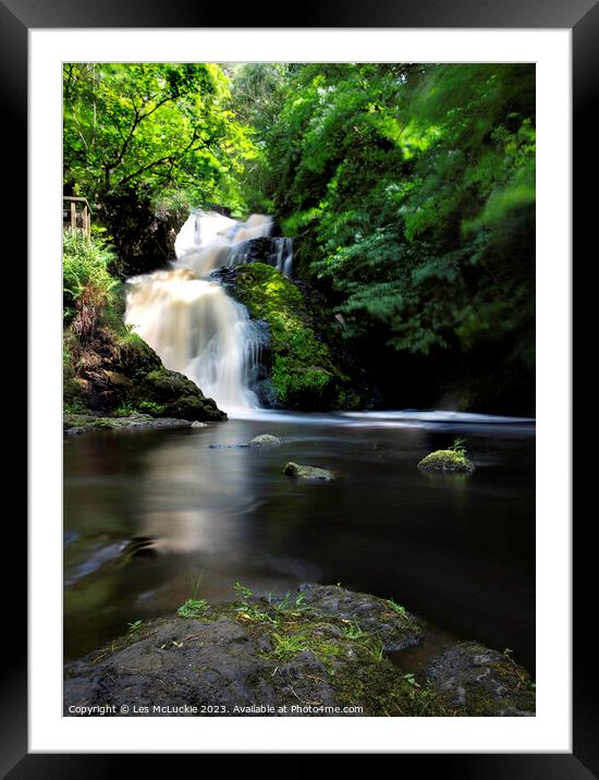 Waterfall on a windy day Framed Mounted Print by Les McLuckie