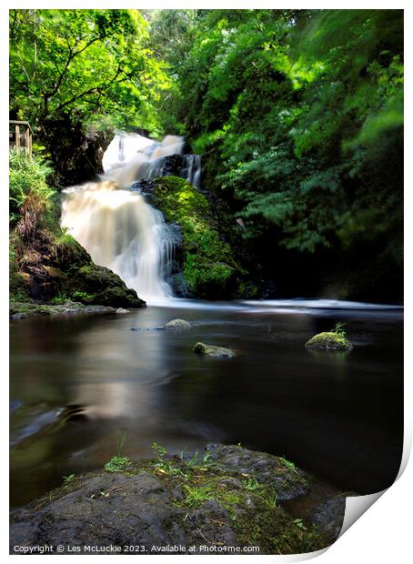 Waterfall on a windy day Print by Les McLuckie