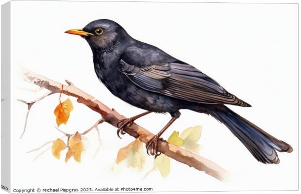 Watercolor Blackbird on a white background created with generati Canvas Print by Michael Piepgras