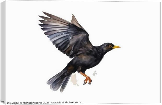 Watercolor Blackbird on a white background created with generati Canvas Print by Michael Piepgras