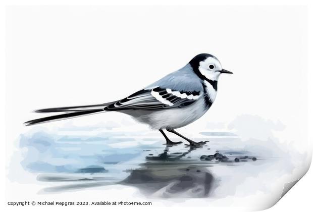 Watercolor wagtail on a white background created with generative Print by Michael Piepgras