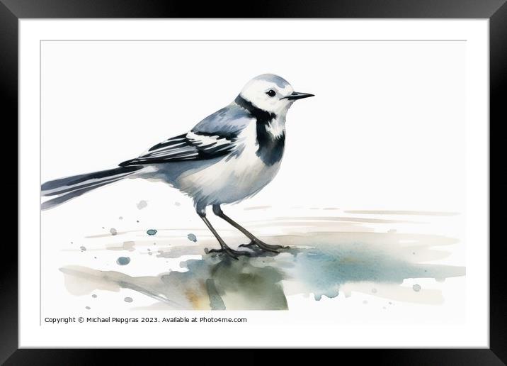 Watercolor wagtail on a white background created with generative Framed Mounted Print by Michael Piepgras