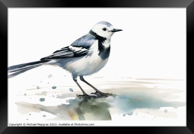 Watercolor wagtail on a white background created with generative Framed Print by Michael Piepgras