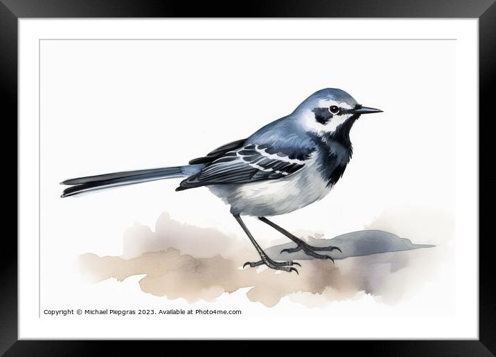 Watercolor wagtail on a white background created with generative Framed Mounted Print by Michael Piepgras