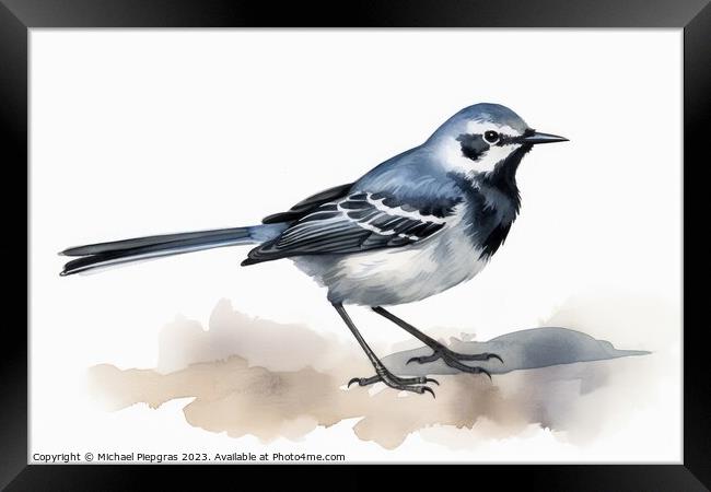 Watercolor wagtail on a white background created with generative Framed Print by Michael Piepgras