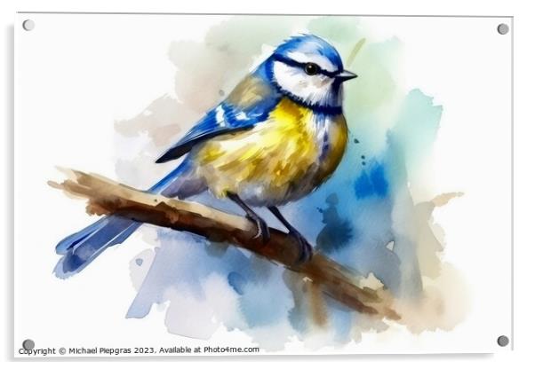 Watercolor blue tit on a white background created with generativ Acrylic by Michael Piepgras