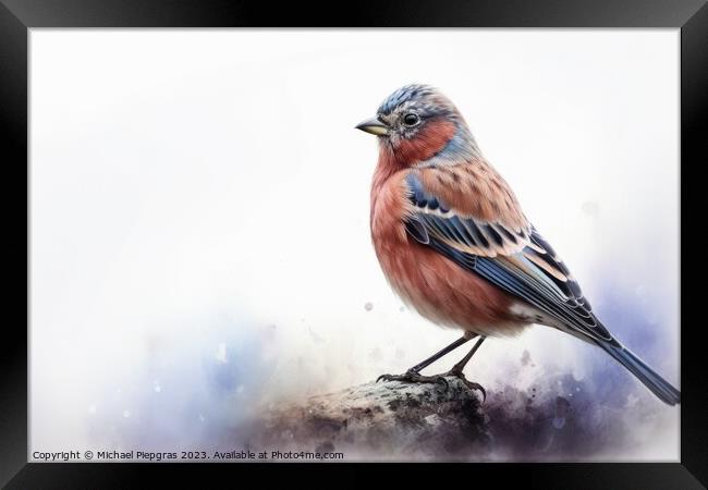 Watercolor linnet on a white background created with generative  Framed Print by Michael Piepgras