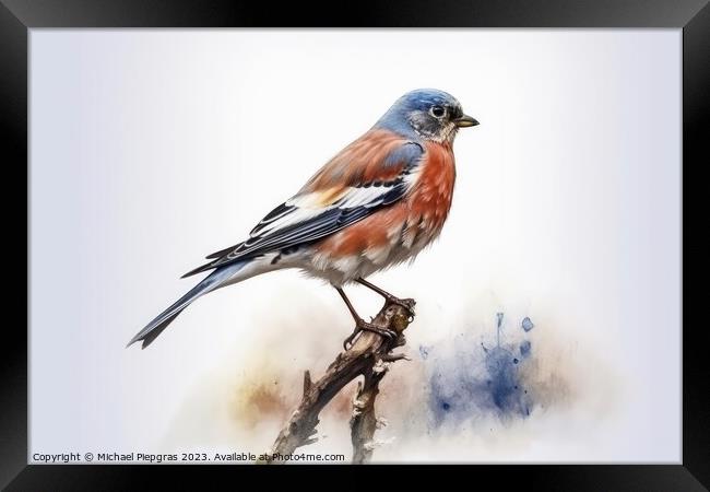 Watercolor linnet on a white background created with generative  Framed Print by Michael Piepgras