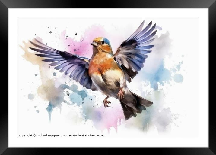 Watercolor chaffinch on a white background created with generati Framed Mounted Print by Michael Piepgras