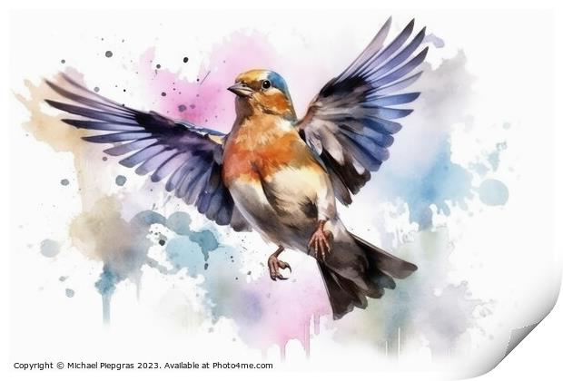 Watercolor chaffinch on a white background created with generati Print by Michael Piepgras