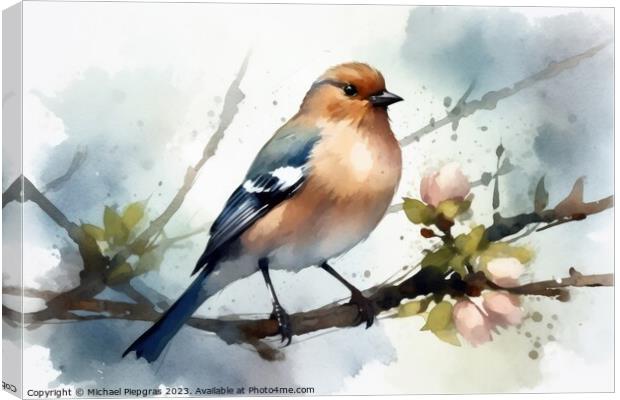 Watercolor chaffinch on a white background created with generati Canvas Print by Michael Piepgras