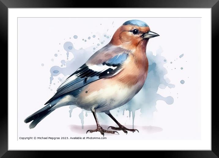 Watercolor chaffinch on a white background created with generati Framed Mounted Print by Michael Piepgras