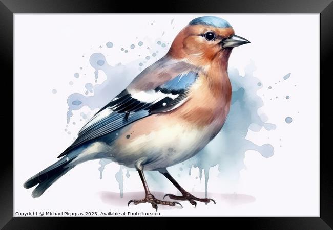 Watercolor chaffinch on a white background created with generati Framed Print by Michael Piepgras