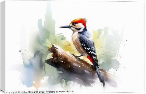 Watercolor spotted woodpecker on a white background created with Canvas Print by Michael Piepgras