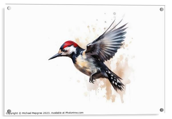 Watercolor spotted woodpecker on a white background created with Acrylic by Michael Piepgras