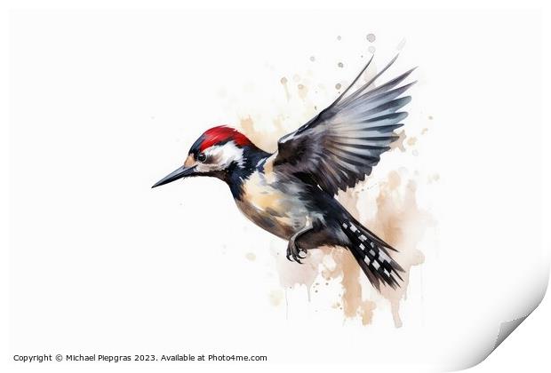 Watercolor spotted woodpecker on a white background created with Print by Michael Piepgras