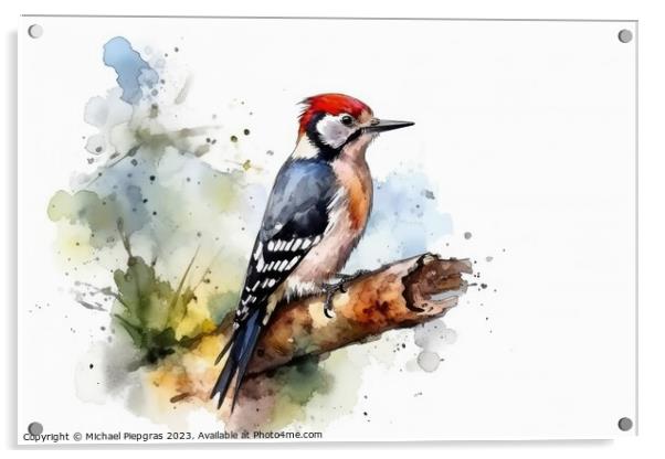 Watercolor spotted woodpecker on a white background created with Acrylic by Michael Piepgras