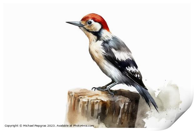 Watercolor spotted woodpecker on a white background created with Print by Michael Piepgras