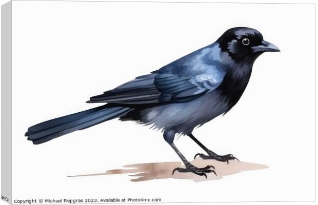 Watercolor jackdaw on a white background created with generative Canvas Print by Michael Piepgras