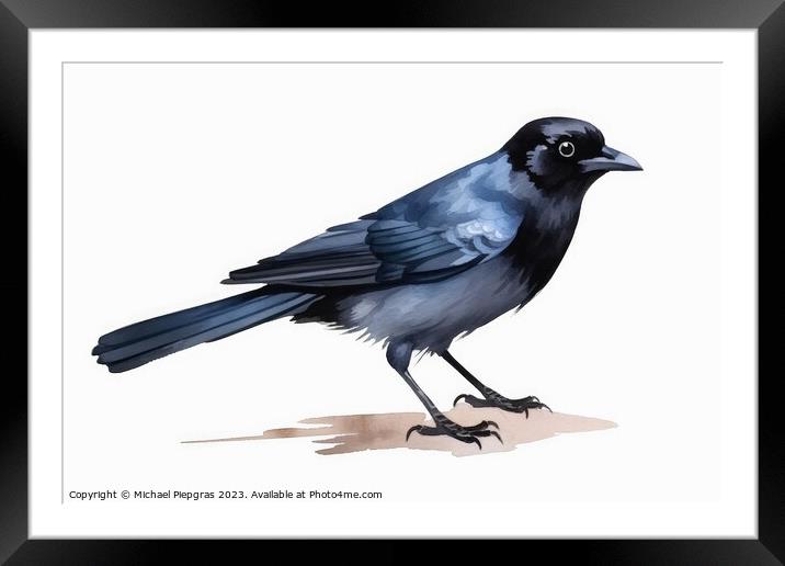 Watercolor jackdaw on a white background created with generative Framed Mounted Print by Michael Piepgras