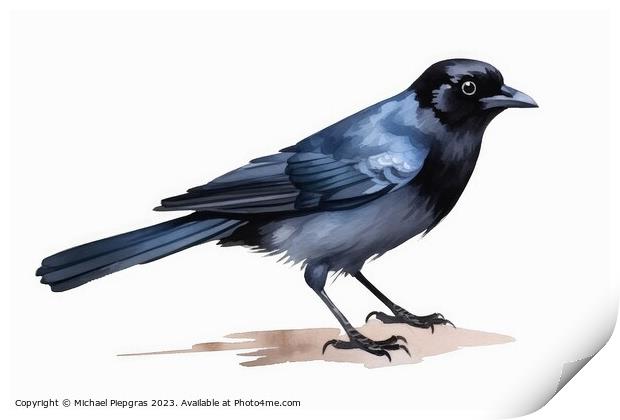 Watercolor jackdaw on a white background created with generative Print by Michael Piepgras