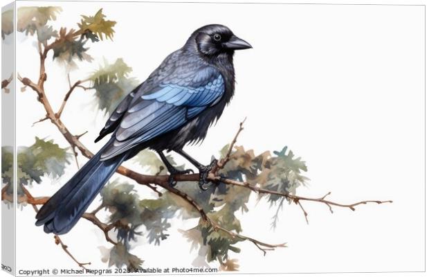 Watercolor jackdaw on a white background created with generative Canvas Print by Michael Piepgras