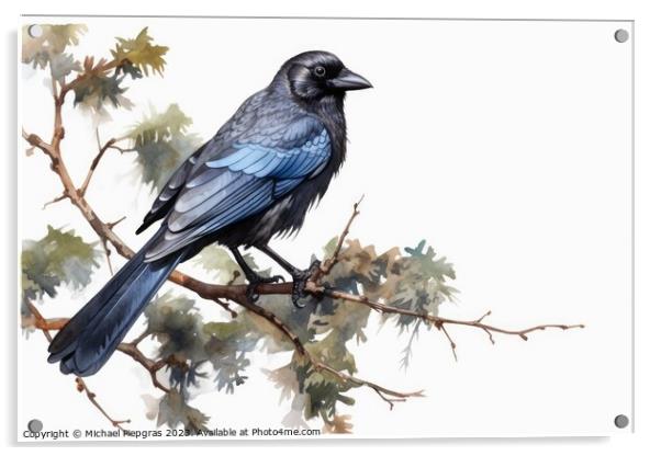 Watercolor jackdaw on a white background created with generative Acrylic by Michael Piepgras