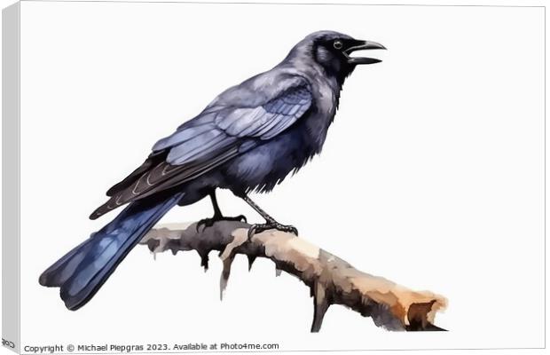 Watercolor jackdaw on a white background created with generative Canvas Print by Michael Piepgras