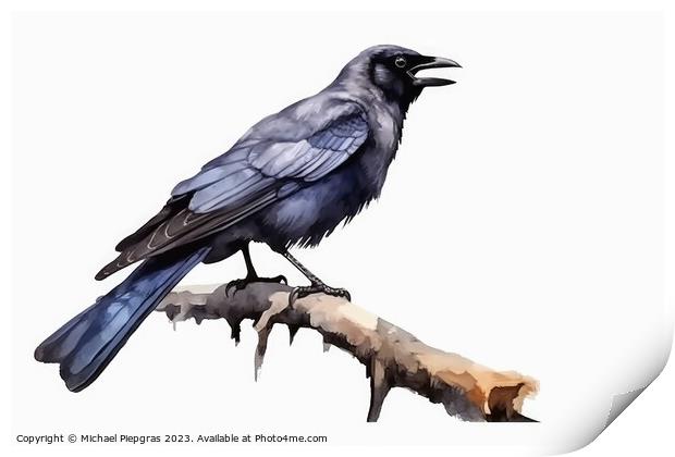 Watercolor jackdaw on a white background created with generative Print by Michael Piepgras