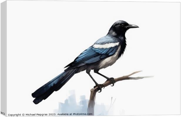 Watercolor painted magpie on a white background. Canvas Print by Michael Piepgras