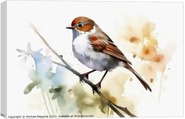 Watercolor painted field sparrow on a white background. Canvas Print by Michael Piepgras