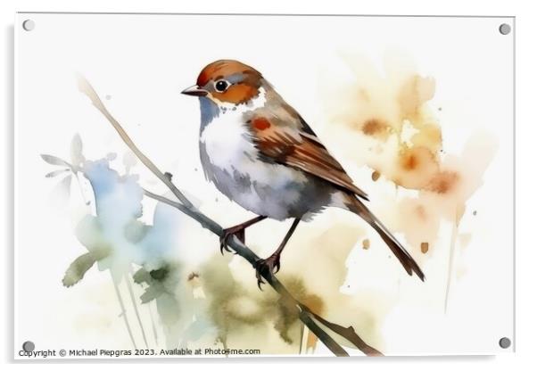 Watercolor painted field sparrow on a white background. Acrylic by Michael Piepgras