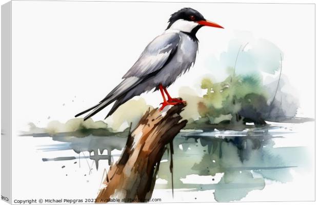 Watercolor painted common tern on a white background. Canvas Print by Michael Piepgras