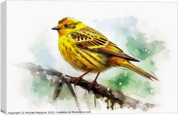 Watercolor painted yellowhammer on a white background. Canvas Print by Michael Piepgras