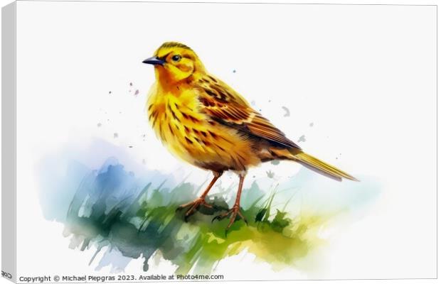 Watercolor painted yellowhammer on a white background. Canvas Print by Michael Piepgras
