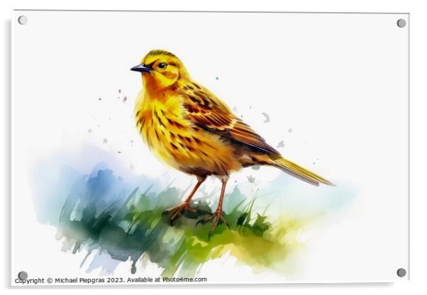 Watercolor painted yellowhammer on a white background. Acrylic by Michael Piepgras