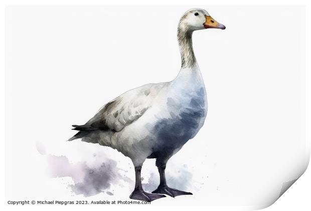 Watercolor painted grey goose on a white background. Print by Michael Piepgras