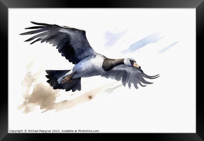 Watercolor painted grey goose on a white background. Framed Print by Michael Piepgras