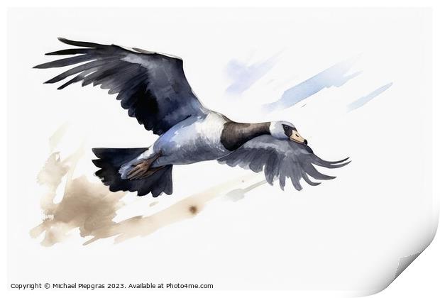 Watercolor painted grey goose on a white background. Print by Michael Piepgras