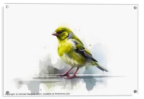 Watercolor painted greenfinch on a white background. Acrylic by Michael Piepgras