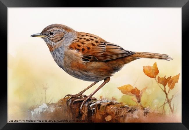 Watercolor painted dunnock on a white background. Framed Print by Michael Piepgras